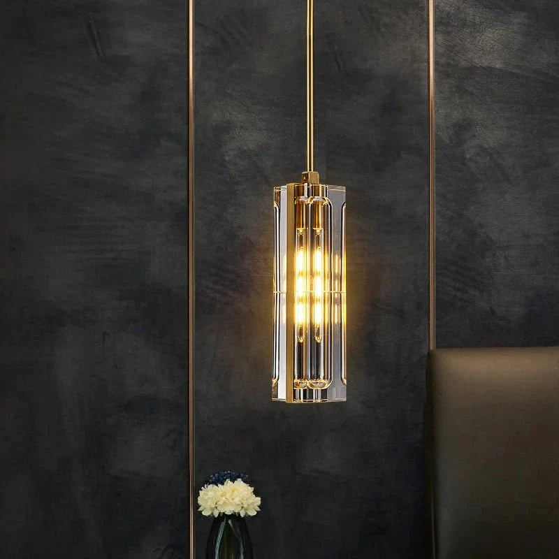 Golden Rectangular Crystal Pendant Lighting - W2.8" X H12"casivra