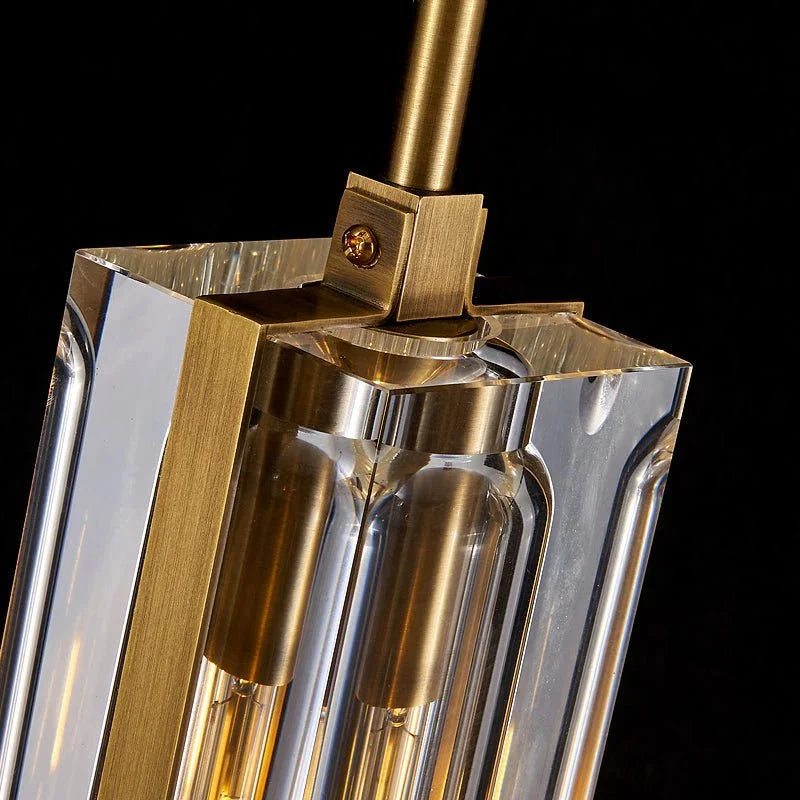 Golden Rectangular Crystal Pendant Lighting - W2.8" X H12"casivra
