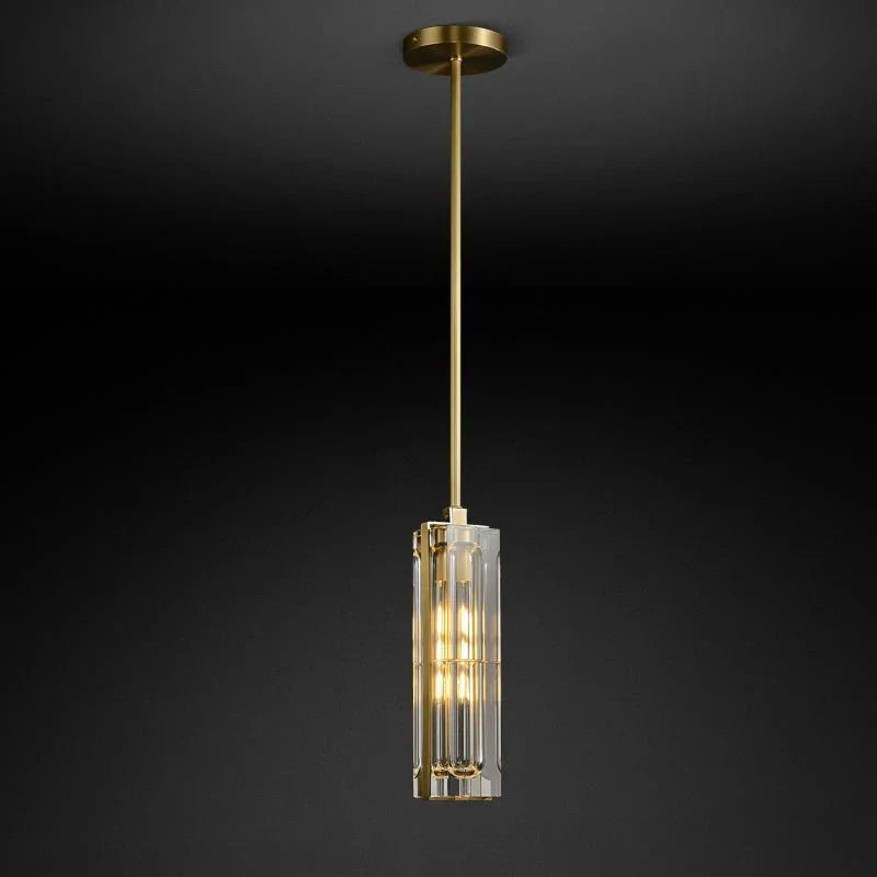 Golden Rectangular Crystal Pendant Lighting - W2.8" X H12"casivra