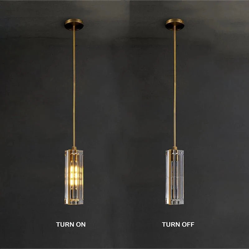 Golden Rectangular Crystal Pendant Lighting - W2.8" X H12"casivra
