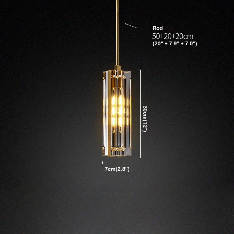 Golden Rectangular Crystal Pendant Lighting - W2.8" X H12"casivra