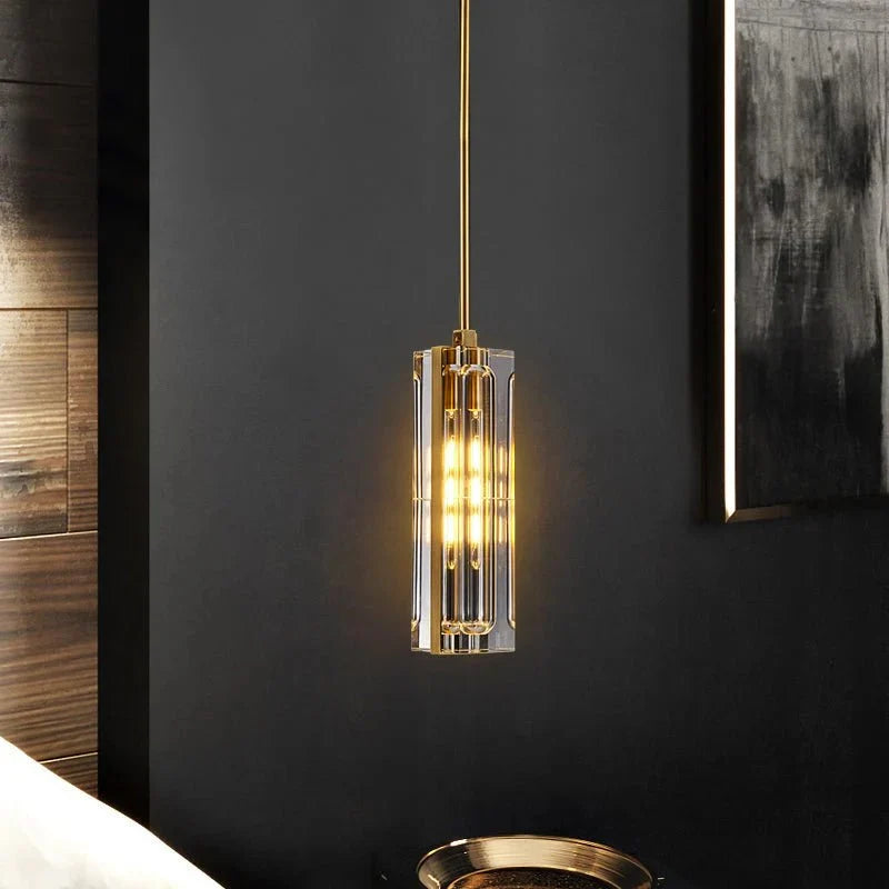 Golden Rectangular Crystal Pendant Lighting - W2.8" X H12"casivra