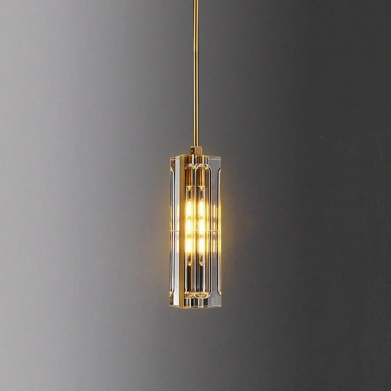 Golden Rectangular Crystal Pendant Lighting - W2.8" X H12"casivra