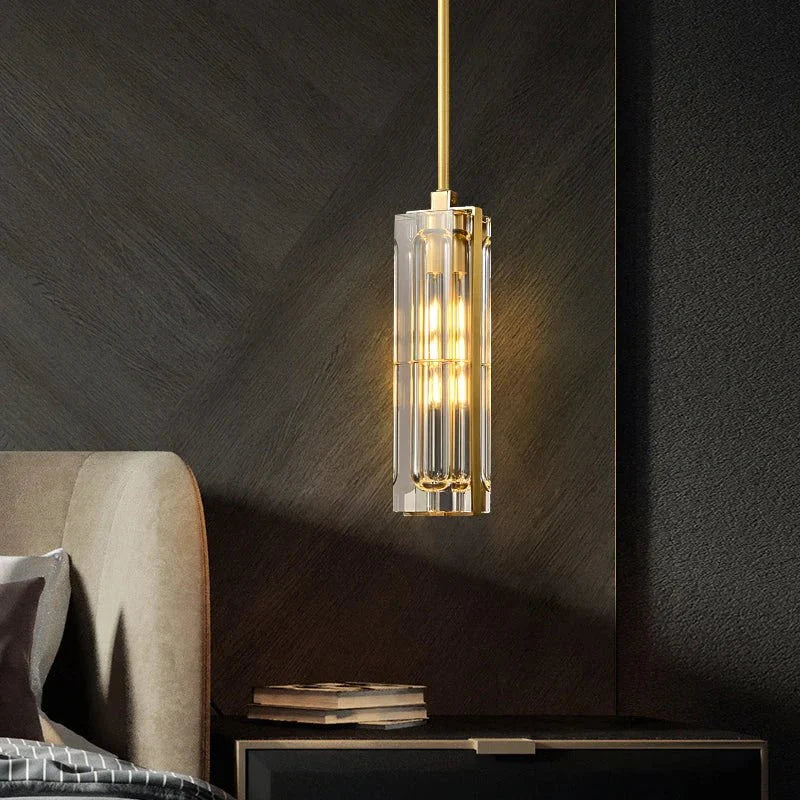 Golden Rectangular Crystal Pendant Lighting - W2.8" X H12"casivra