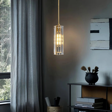 Golden Rectangular Crystal Pendant Lighting - W2.8" X H12"casivra