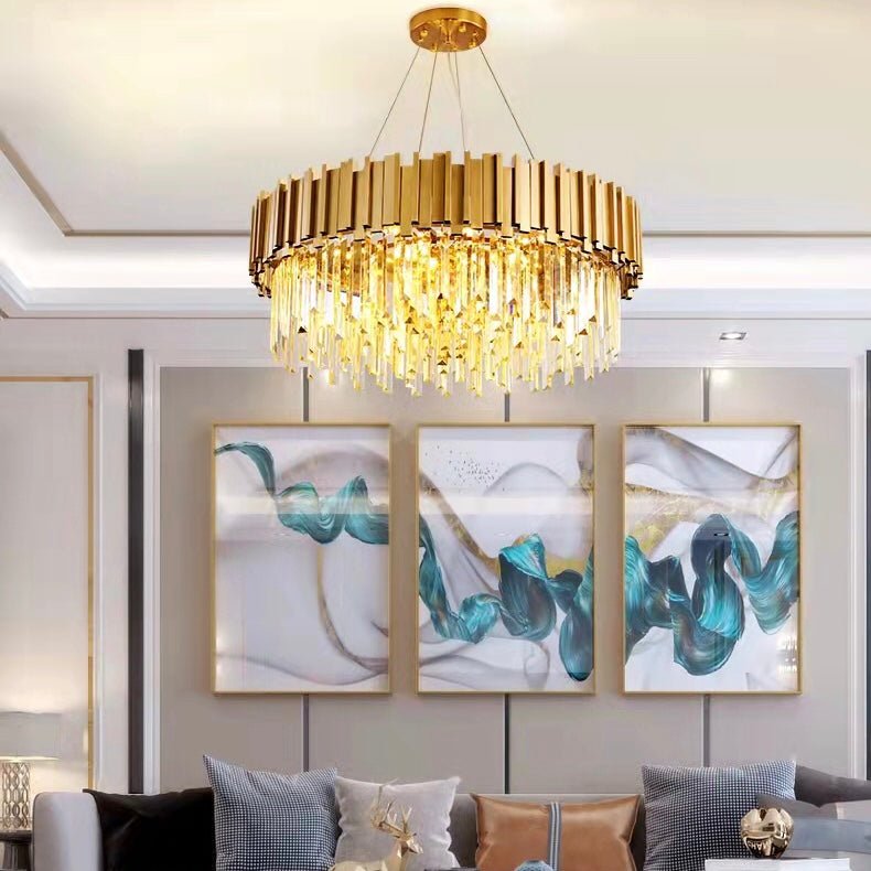 Gold/Silver Round Modern Tiered Metal Crystal Chandelier - Round: 1 Layer D36.2" *H21.6"/15 LightsGoldWhite Lightcasivra