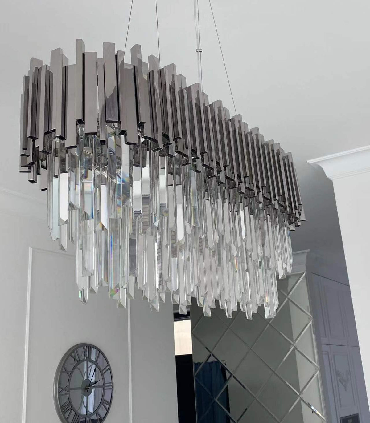 Gold/Silver Round Modern Tiered Metal Crystal Chandelier - Rectangle: L35.5" *W11.8" *H13.8"/7 LightsSilverWarm Lightcasivra