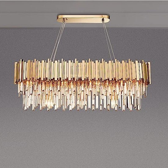 Gold/Silver Round Modern Tiered Metal Crystal Chandelier - Rectangle: L35.5" *W11.8" *H13.8"/7 LightsSilverWarm Lightcasivra