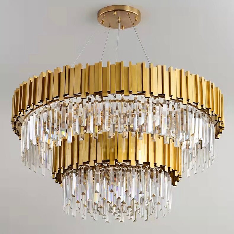 Gold/Silver Round Modern Tiered Metal Crystal Chandelier - Round: 2 Layers D31.5"*H21.6"/15 LightsGoldWhite Lightcasivra