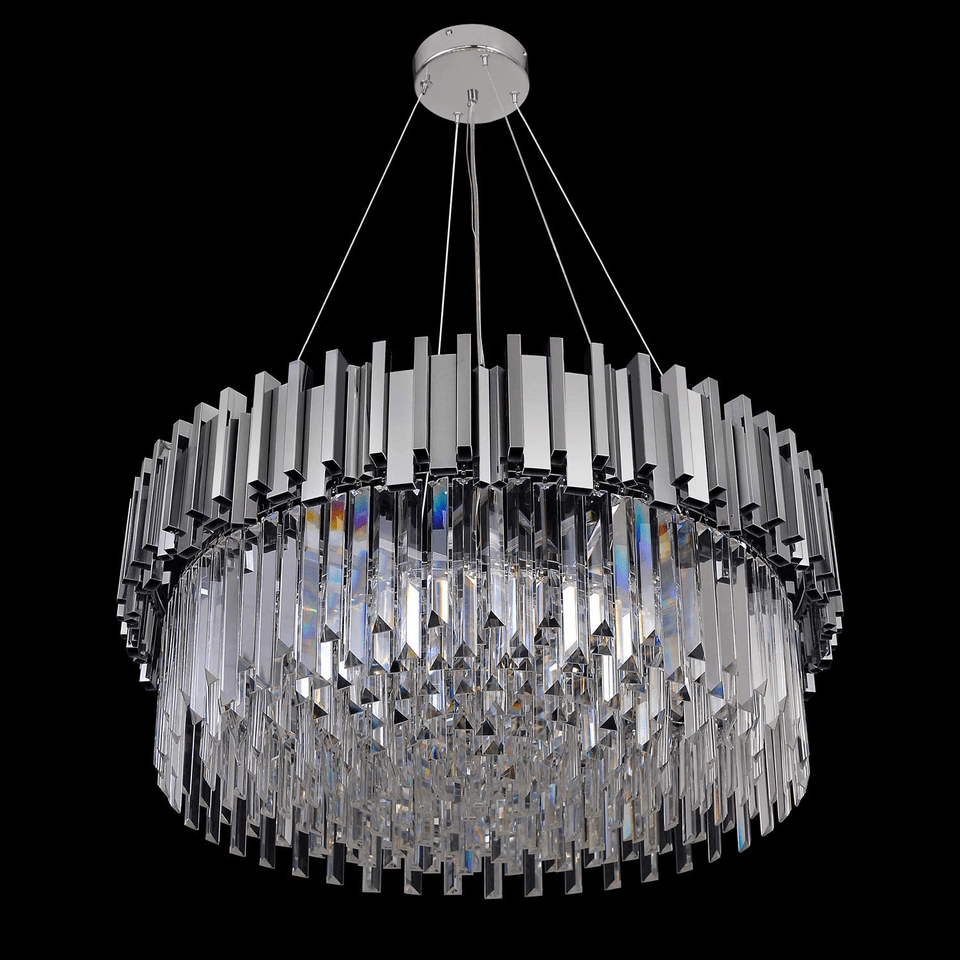 Gold/Silver Round Modern Tiered Metal Crystal Chandelier - Round: 1 Layer D23.6"*H13.8"/9 Lights/27kgSilverWhite Lightcasivra