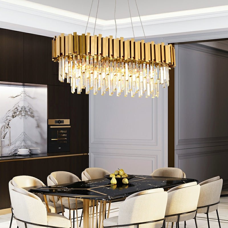 Gold/Silver Round Modern Tiered Metal Crystal Chandelier - Rectangle: L35.5" *W11.8" *H13.8"/7 LightsGoldWarm Lightcasivra