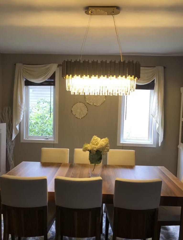 Gold/Silver Round Modern Tiered Metal Crystal Chandelier - Rectangle: L35.5" *W11.8" *H13.8"/7 LightsSilverWarm Lightcasivra