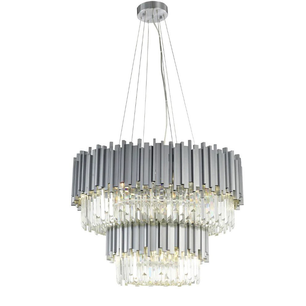 Gold/Silver Round Modern Tiered Metal Crystal Chandelier - Round: 2 Layers D31.5"*H21.6"/15 LightsSilverWarm Lightcasivra