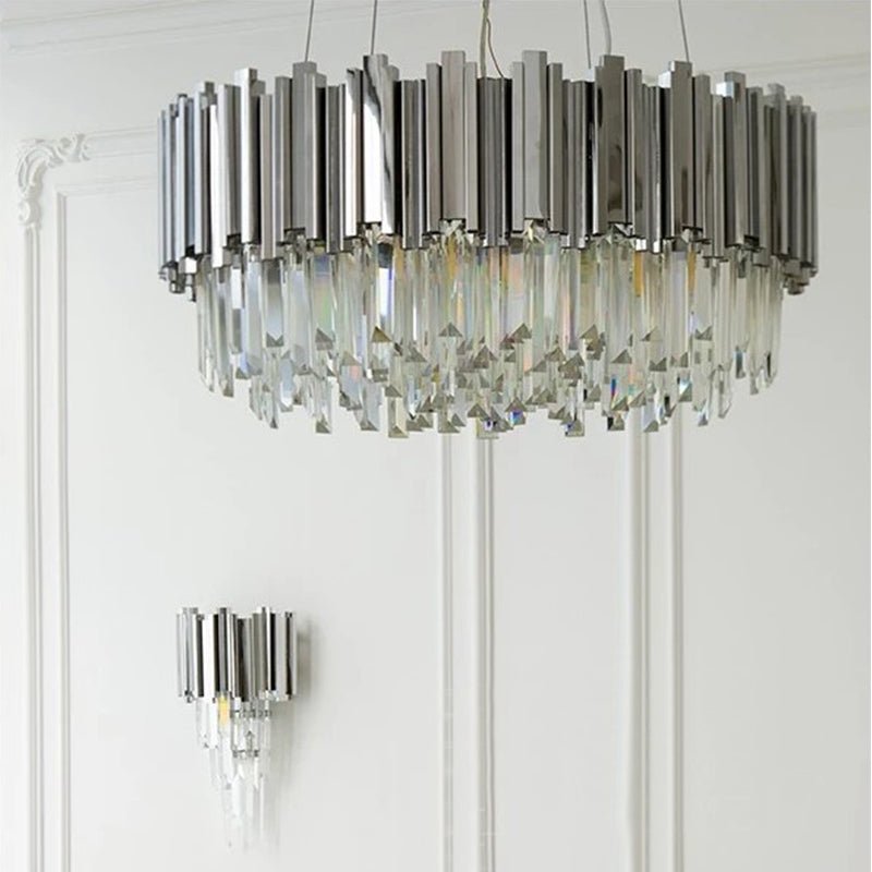 Gold/Silver Round Modern Tiered Metal Crystal Chandelier - Round/Pendant/ 2 Layers D18"*H22"/6 LightsGoldWhite Lightcasivra