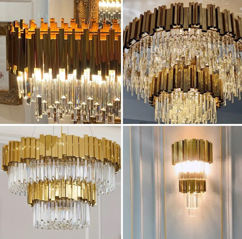 Gold/Silver Round Modern Tiered Metal Crystal Chandelier - 2 Layers Wall Light: D10.6"*H21.3"GoldWarm Lightcasivra
