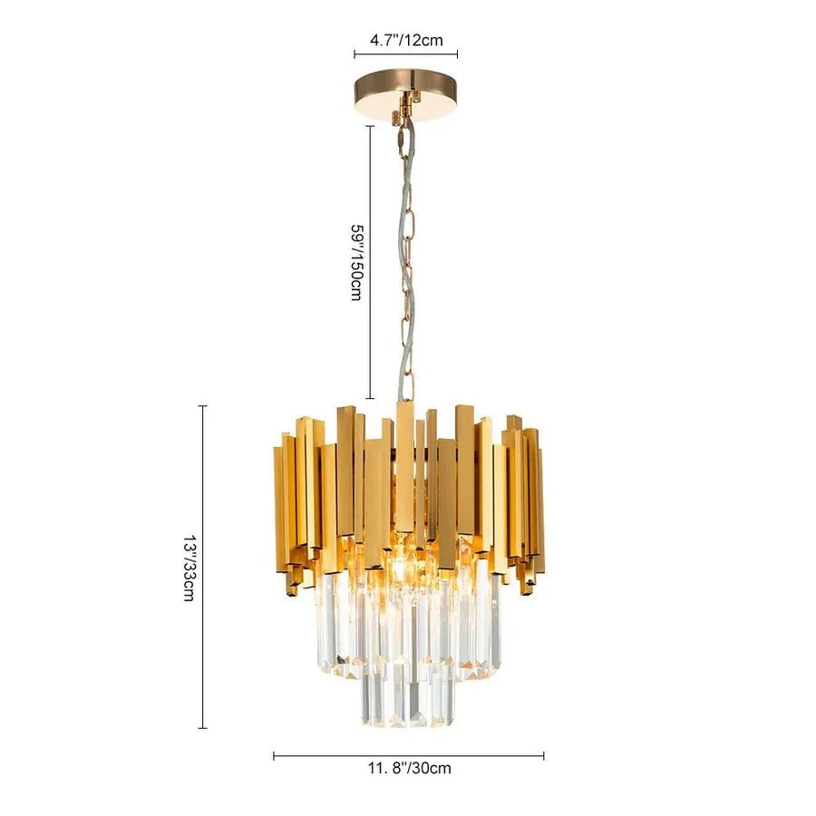 Gold/Silver Round Modern Tiered Metal Crystal Chandelier - Round: 1 Layer D15.7"*H11.8"/4 LightsGoldWarm Lightcasivra