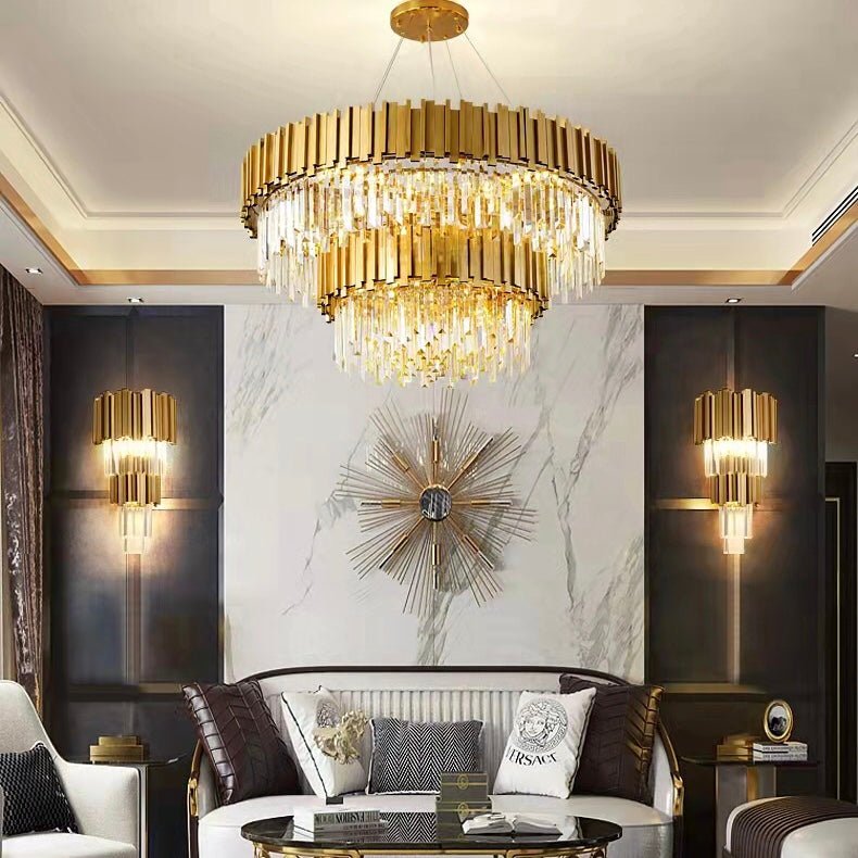 Gold/Silver Round Modern Tiered Metal Crystal Chandelier - Round: 1 Layer D23.6"*H13.8"/9 Lights/27kgSilverWarm Lightcasivra