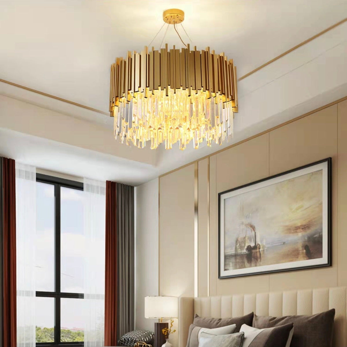 Gold/Silver Round Modern Tiered Metal Crystal Chandelier - Round: 1 Layer D17.7"*H11.8"/6 LightsGoldWarm Lightcasivra