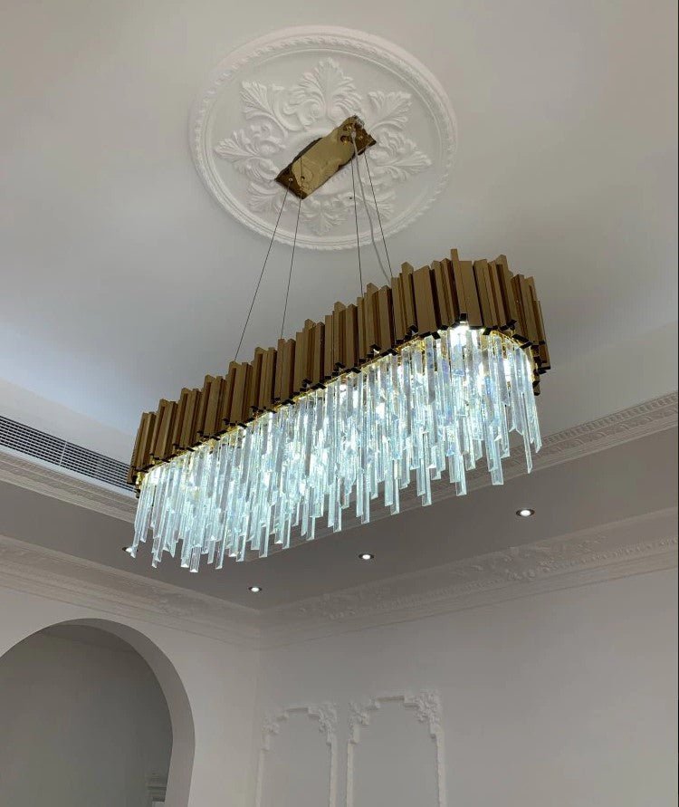 Gold/Silver Round Modern Tiered Metal Crystal Chandelier - Rectangle: L59.1“*W11.8”*H13”8"/26 LightsGoldWarm Lightcasivra