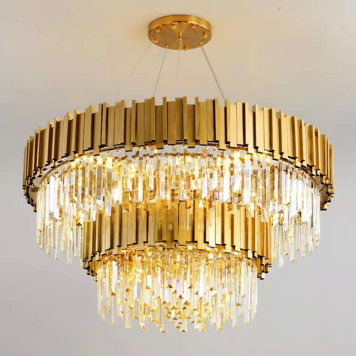 Gold/Silver Round Modern Tiered Metal Crystal Chandelier - Round: 2 Layers D31.5"*H21.6"/15 LightsGoldWarm Lightcasivra