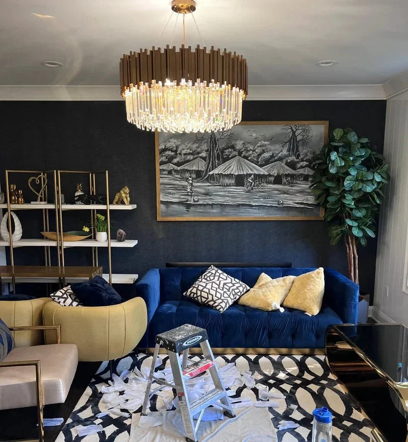 Gold/Silver Round Modern Tiered Metal Crystal Chandelier - Whole Set(Round: 2 Layers D39.4"+Rectangle: L35.5"+2 Layers Wall Light*2+Round: 1 Layer D36.2")GoldWarm Lightcasivra