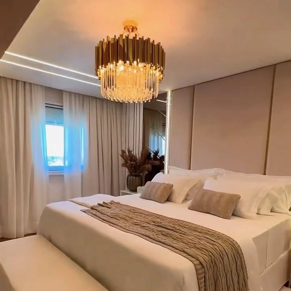Gold/Silver Round Modern Tiered Metal Crystal Chandelier - Whole Set(Round: 2 Layers D39.4"+Rectangle: L35.5"+2 Layers Wall Light*2+Round: 1 Layer D36.2")GoldWarm Lightcasivra