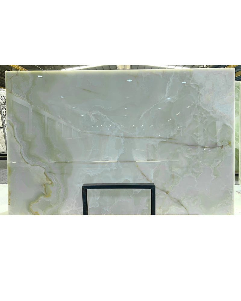 Natural Green onyx Dining Table - Semi-cyl Base