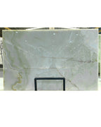 Round Green Onyx Dining Table with Hexagon Base