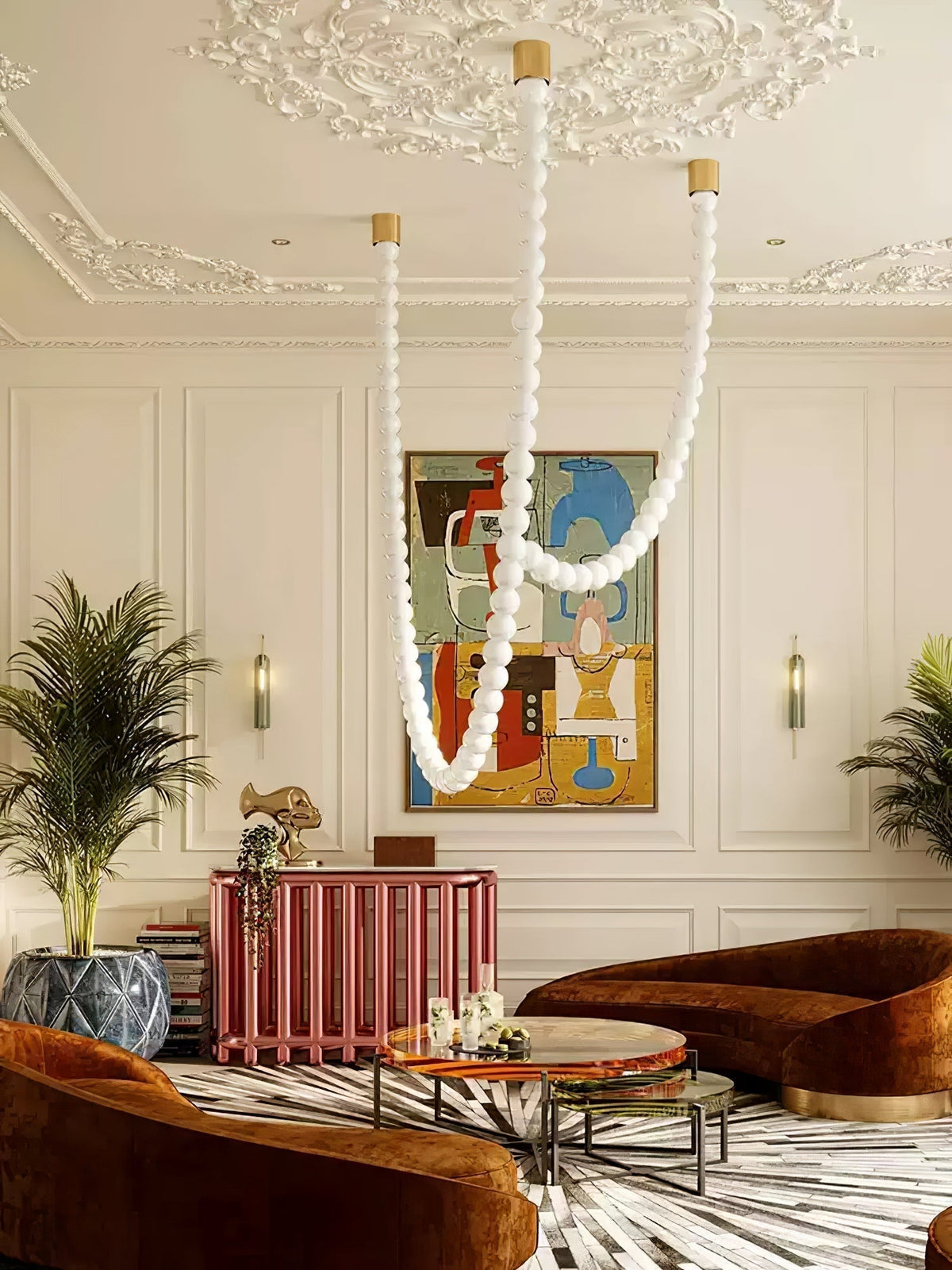 Halti Necklace Acrylic Chandelier - 120 Lights: Dia 39.3" xH 118.1"Gold & WhiteWarm Lightcasivra