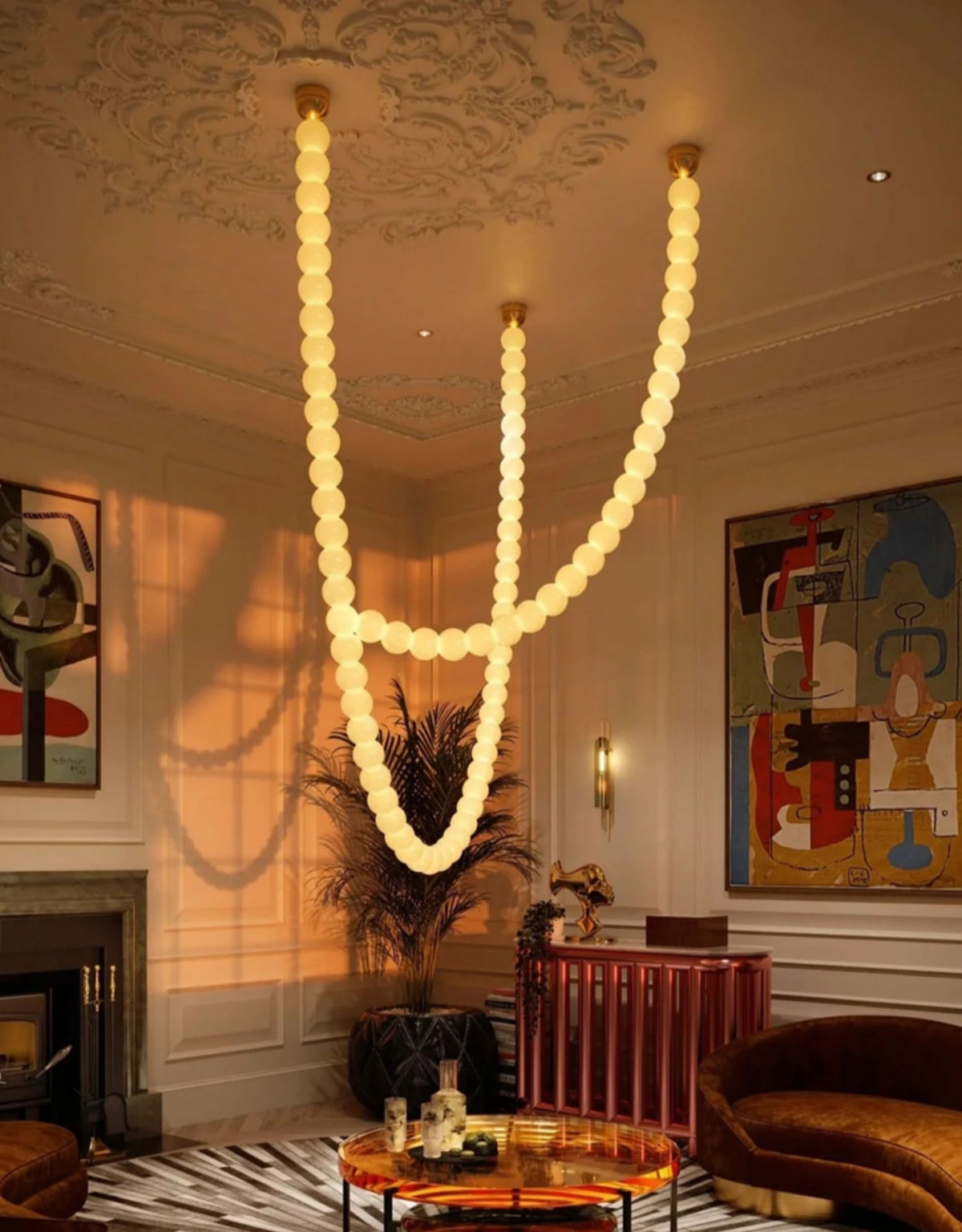 Halti Necklace Acrylic Chandelier - 114 Lights: Dia 31.5" x H 98.4"Gold & WhiteWarm Lightcasivra
