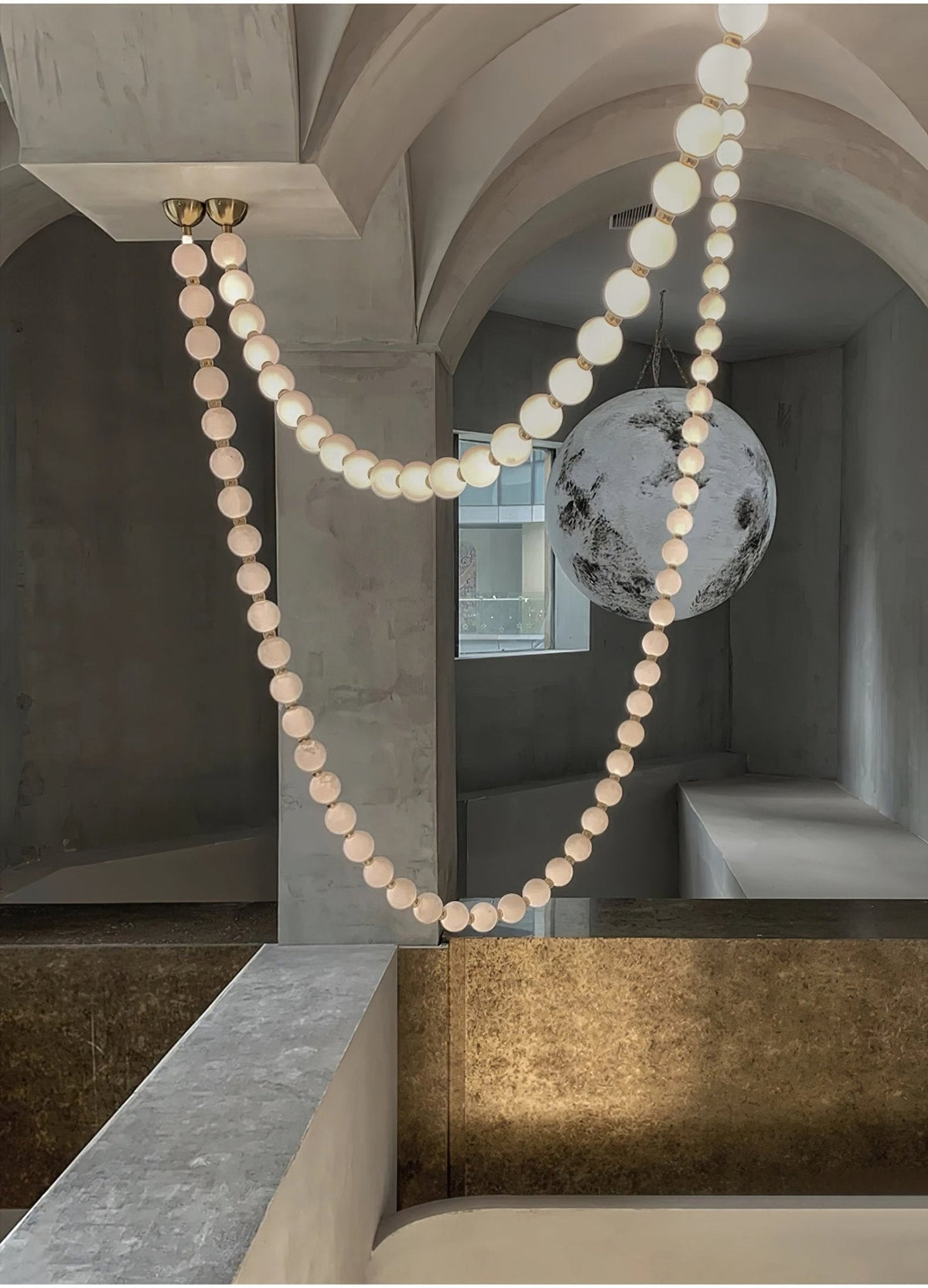 Halti Necklace Acrylic Chandelier - 114 Lights: Dia 31.5" x H 98.4"Gold & WhiteWarm Lightcasivra