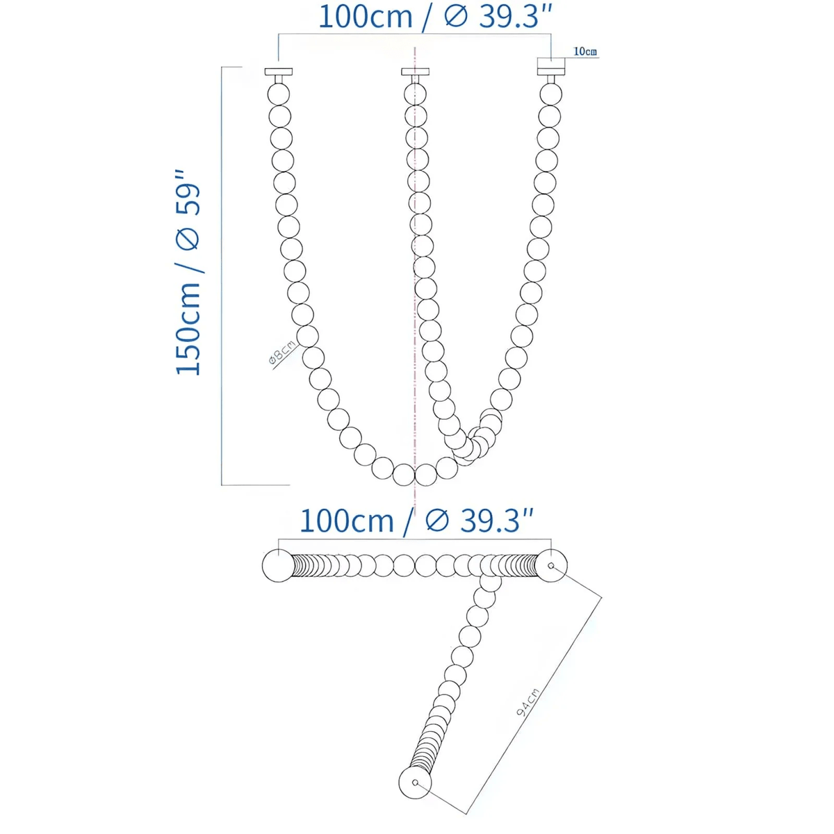Halti Necklace Acrylic Chandelier - 63 Lights: Dia 39.3" xH 59"Gold & WhiteWarm Lightcasivra