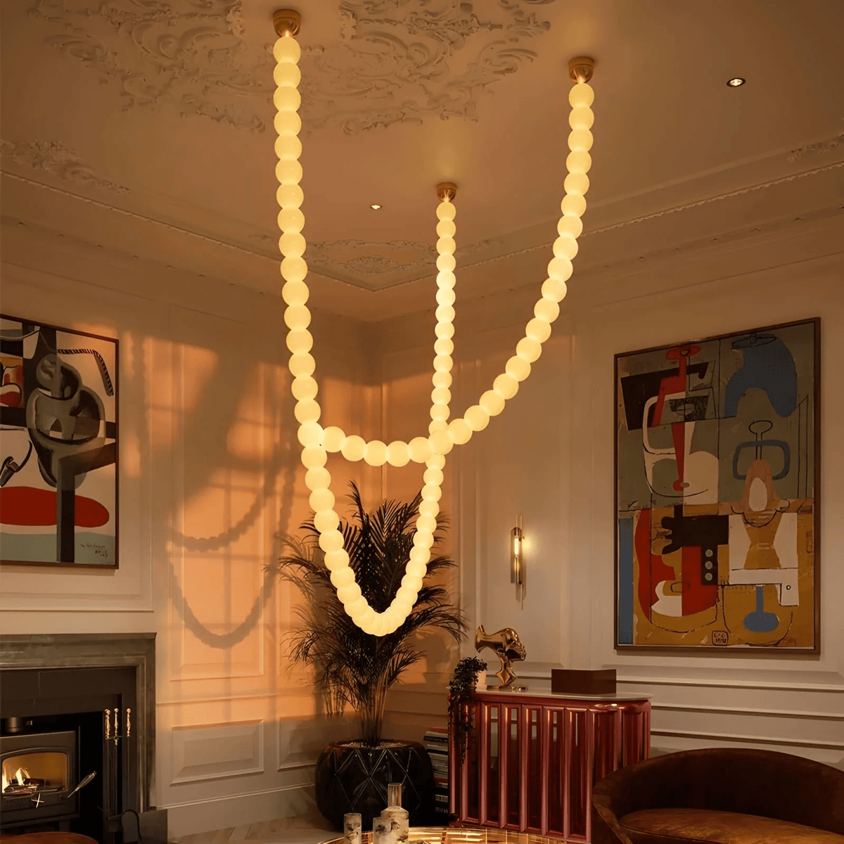 Halti Necklace Acrylic Chandelier - 15 Lights: Dia 35" xH 19.6"Gold & WhiteWarm Lightcasivra
