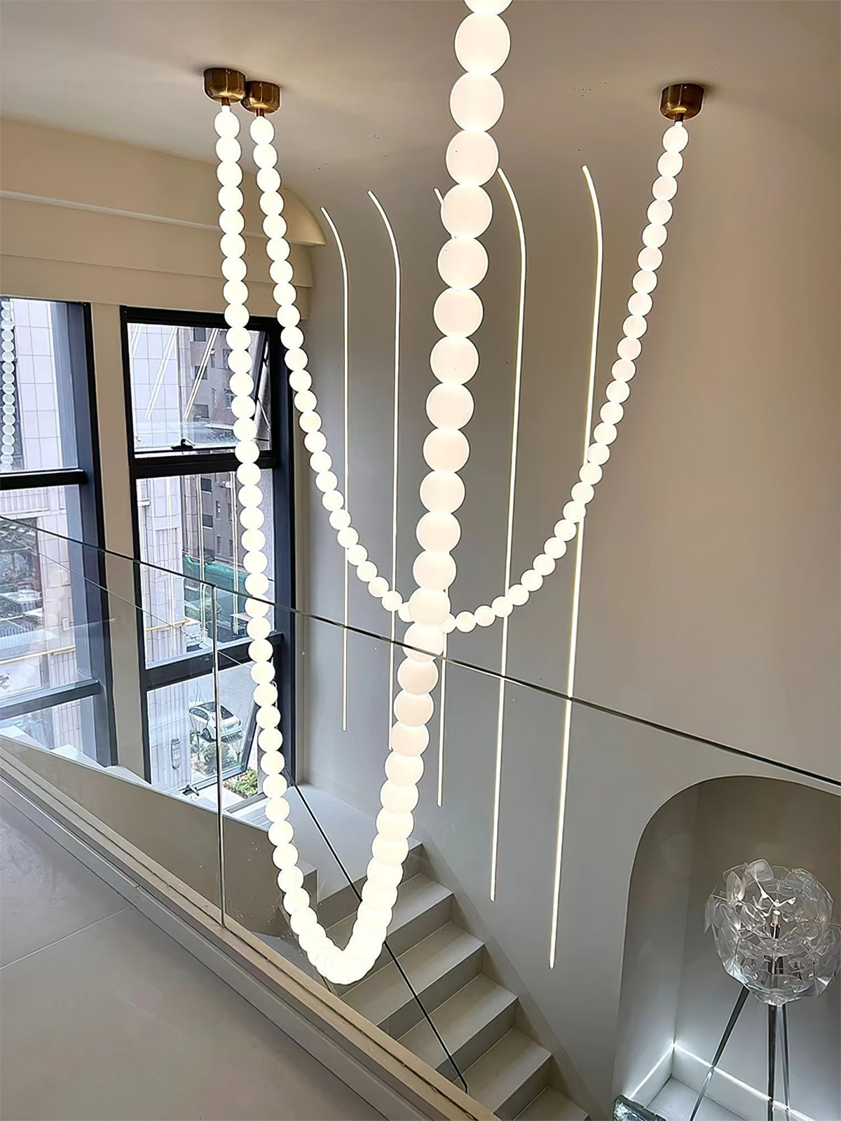 Halti Necklace Acrylic Chandelier - 15 Lights: Dia 35" xH 19.6"Gold & WhiteWarm Lightcasivra