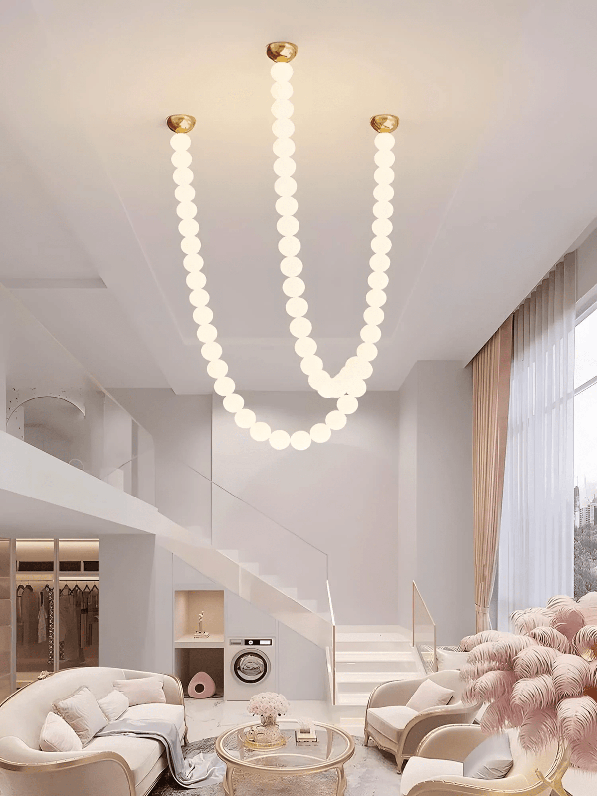 Halti Necklace Acrylic Chandelier - 114 Lights: Dia 31.5" x H 98.4"Gold & WhiteWarm Lightcasivra