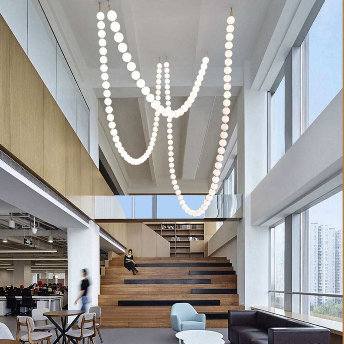 Halti Necklace Acrylic Chandelier - 114 Lights: Dia 31.5" x H 98.4"Gold & WhiteWarm Lightcasivra