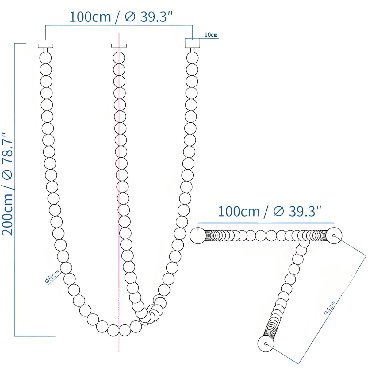 Halti Necklace Acrylic Chandelier - 81 Lights: Dia 39.3" xH 78.7"Gold & WhiteWarm Lightcasivra