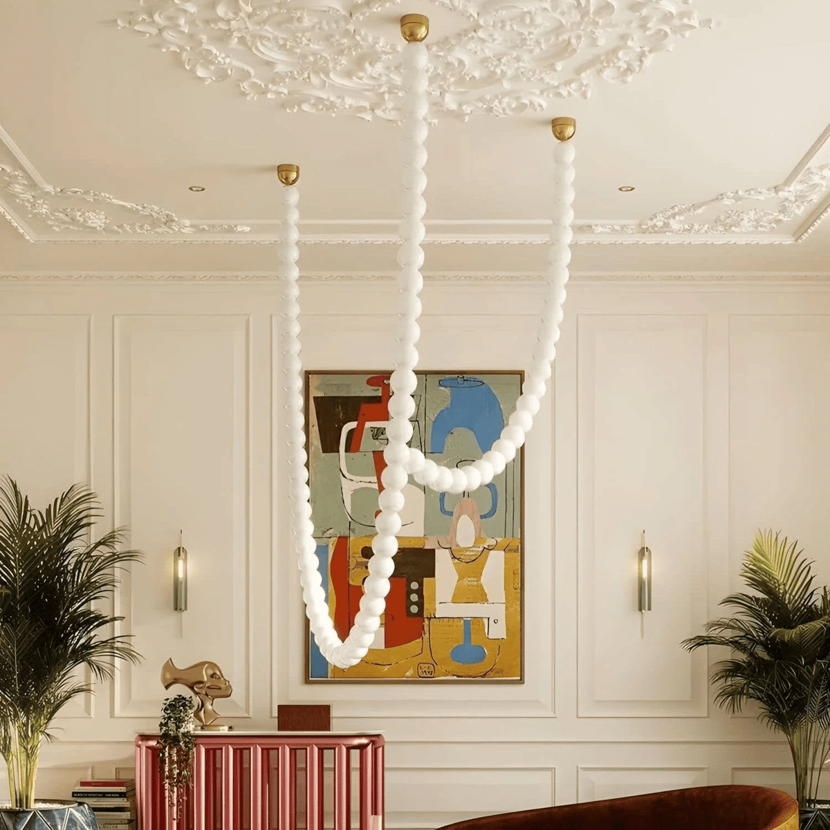 Halti Necklace Acrylic Chandelier - 114 Lights: Dia 31.5" x H 98.4"Gold & WhiteWarm Lightcasivra