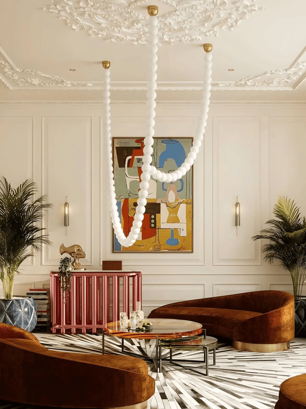 Halti Necklace Acrylic Chandelier - 114 Lights: Dia 31.5" x H 98.4"Gold & WhiteWarm Lightcasivra