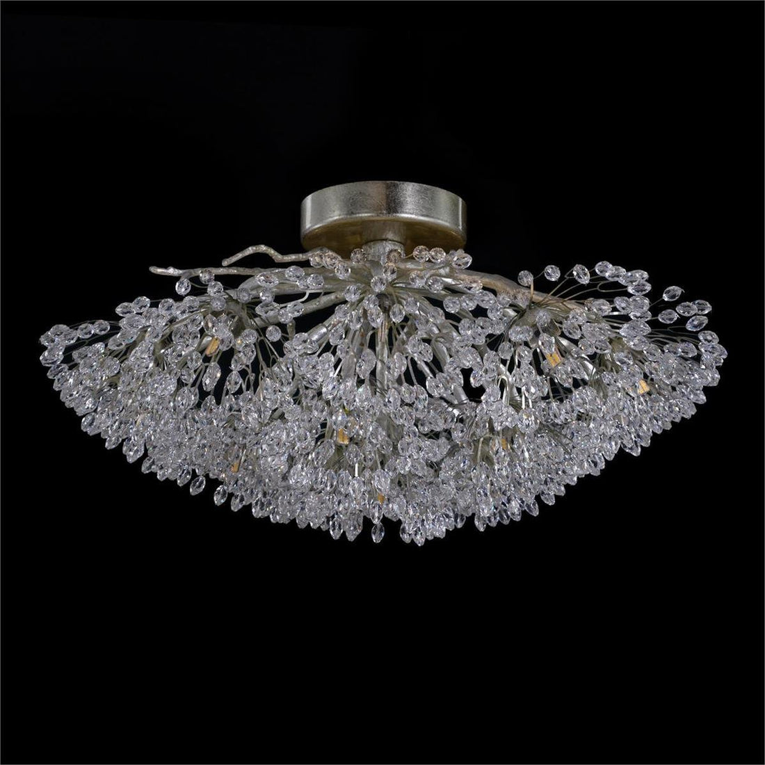 Hanasaku Flower Sixteen - Light Flush Mount in Antique Silver Leaf with Hand - Cut Crystal Accents - casivra