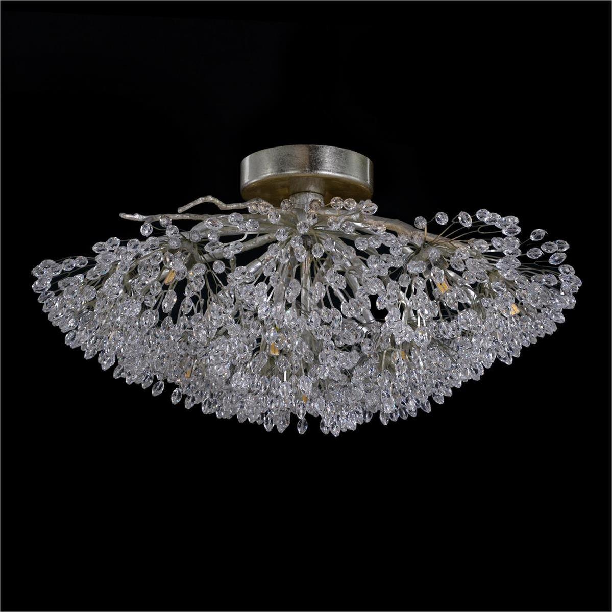 Hanasaku Flower Sixteen - Light Flush Mount in Antique Silver Leaf with Hand - Cut Crystal Accents - casivra