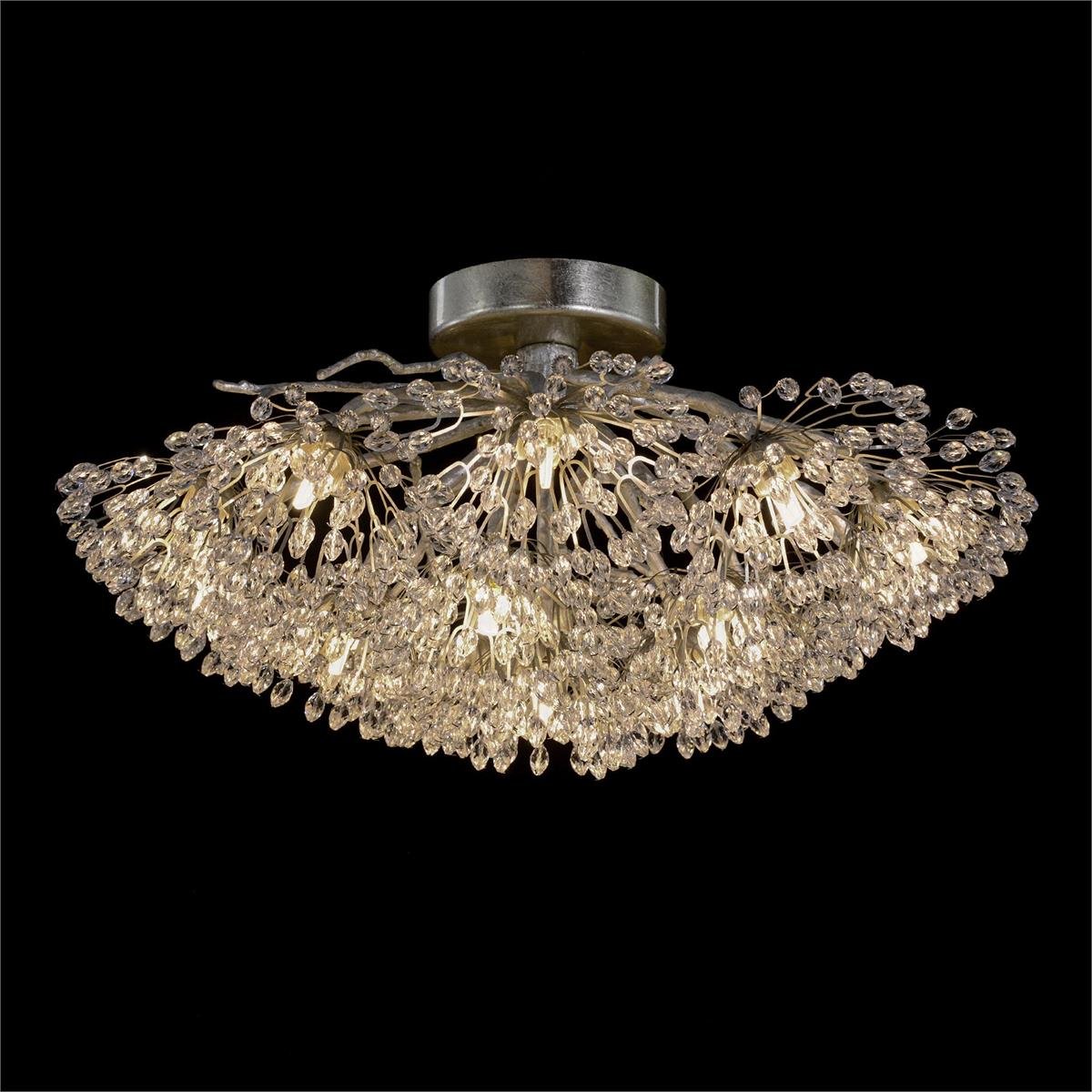 Hanasaku Flower Sixteen - Light Flush Mount in Antique Silver Leaf with Hand - Cut Crystal Accents - casivra