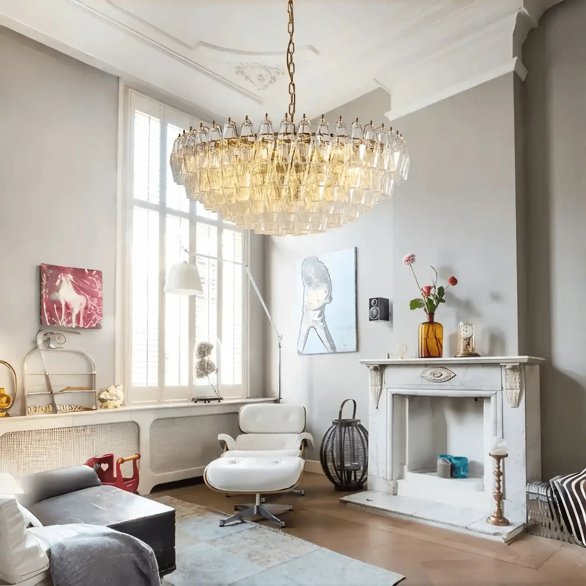 Hand Blown Tier Glass Large Murano Chandelier 24"31"40"-American Vintage chandelier lamp-casivra-D60*H30CM/D23.62"*H11.81"-Warm Light (3000K)-Clear-casivra
