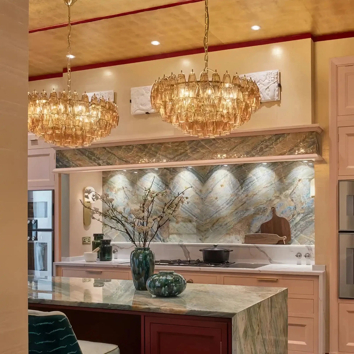 Hand Blown Tier Glass Large Murano Chandelier 24"31"40"-American Vintage chandelier lamp-casivra-D60*H30CM/D23.62"*H11.81"-Warm Light (3000K)-Amber-casivra