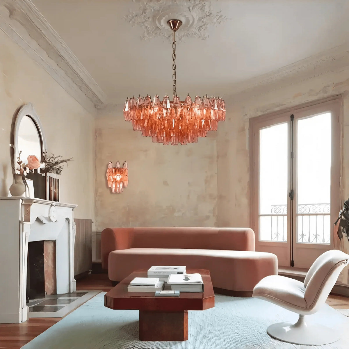 Hand Blown Tier Glass Large Murano Chandelier 24"31"40"-American Vintage chandelier lamp-casivra-D60*H30CM/D23.62"*H11.81"-Warm Light (3000K)-Pink-casivra