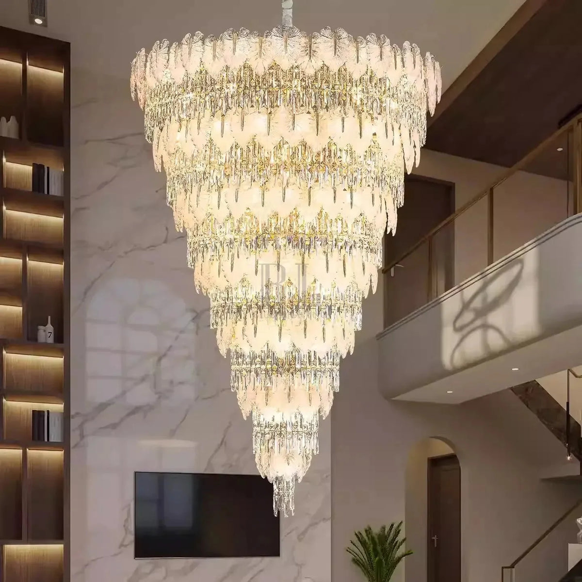 Handcrafted Glass Leaf Multi-Tier Crystal Waterfall Chandelier - 116 Lights/D53.15"*H78.7"(D135cm*H200cm)casivra