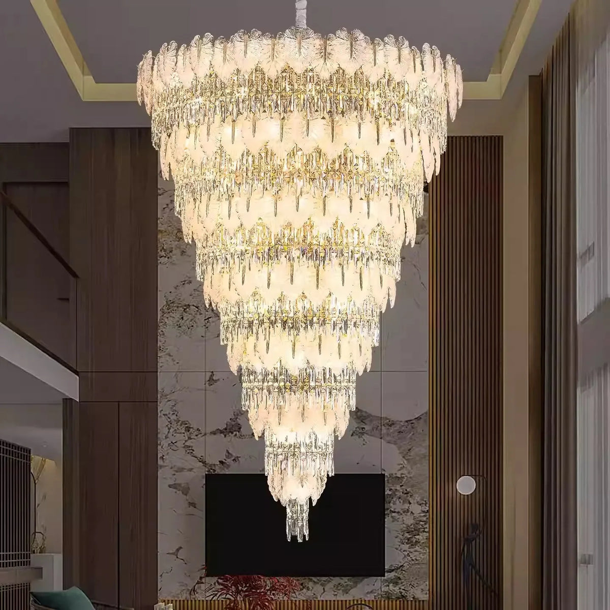 Handcrafted Glass Leaf Multi-Tier Crystal Waterfall Chandelier - 116 Lights/D53.15"*H78.7"(D135cm*H200cm)casivra