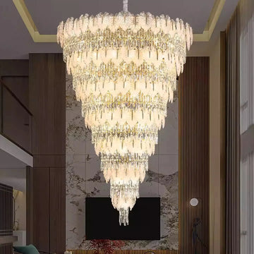 Handcrafted Glass Leaf Multi-Tier Crystal Waterfall Chandelier - 116 Lights/D53.15"*H78.7"(D135cm*H200cm)casivra