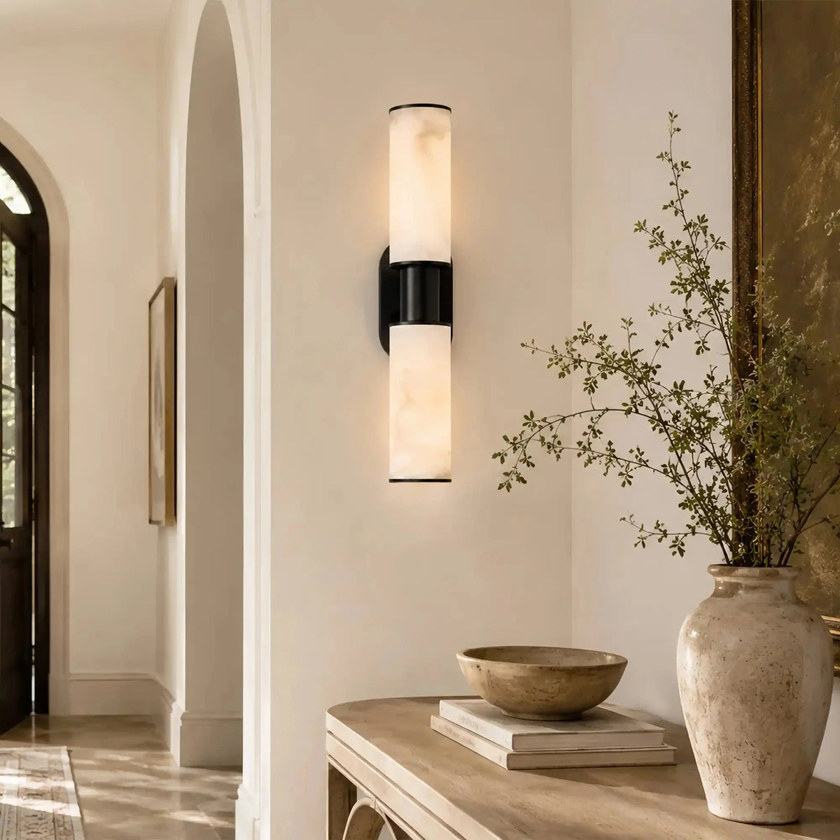 Hartley Alabaster 2-Light Wall Sconce - brass finish, modern home lighting
