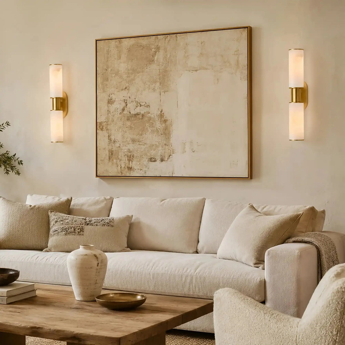 Hartley Alabaster 2-Light Wall Sconce in brass - bathroom lighting